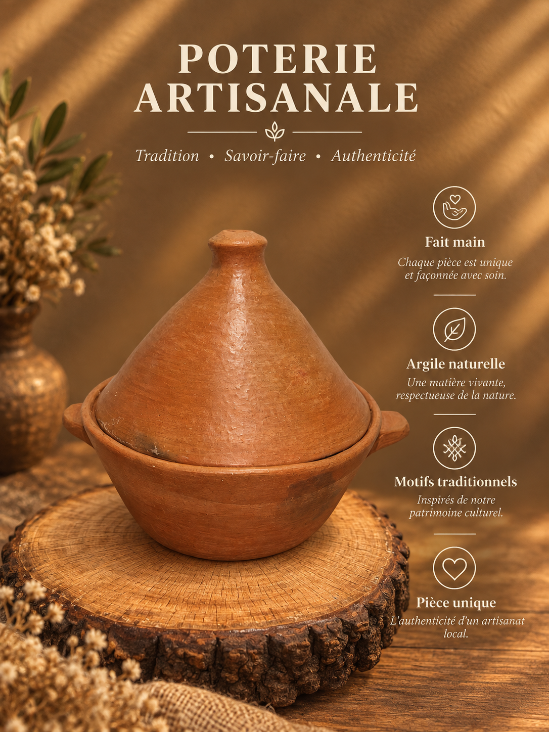 Tajine Traditionnel en Terre Cuite – Cuisson au Feu Naturel