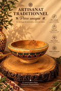 Coupe en Bois Massif sur Pied – Motifs Berbères Peints