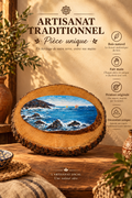 Tableau en Bois Brut – Paysage Marin Peint à la Main